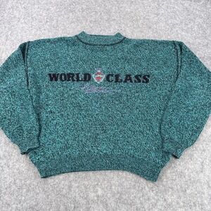 Vintage IOU Sweater Mens Large Green Black Crewneck World Class Collection 90s